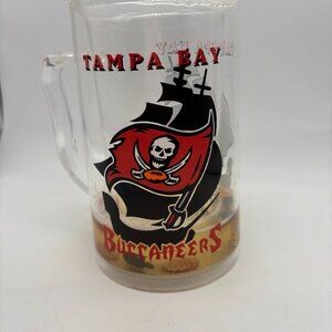 VTG Tampa Bay Buccaneers Pirate Ship Clear Glitter Clear Mug w/ Discoloration